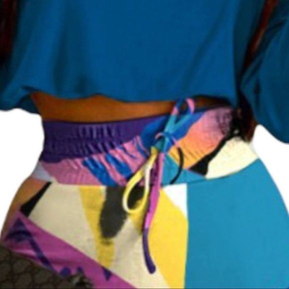 Long Sleeve Top Abstract Print Drawstring Skirt Set - Picture 4 of 8